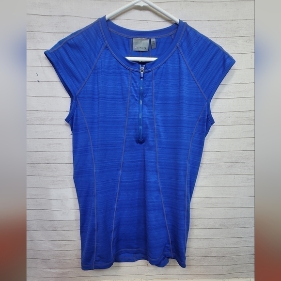 ATHLETA ROYAL BLUE SHORT SLEEVE QUARTER ZIP ATHLEISURE TOP, SZ MEDIUM - Picture 1 of 8